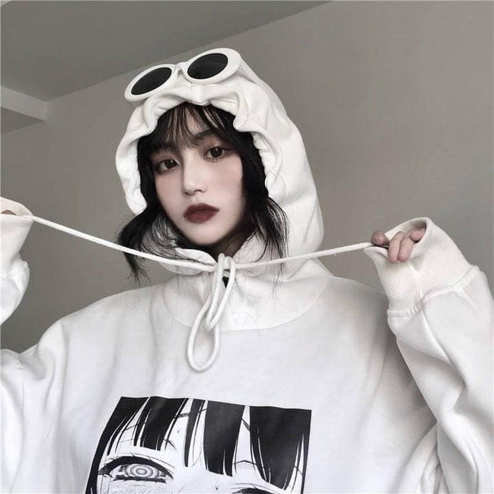 B/W Anime Hoodie - Asian Fashion Lianox