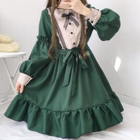 Ruffled Lolita Mini Dress With Lace Ribbon