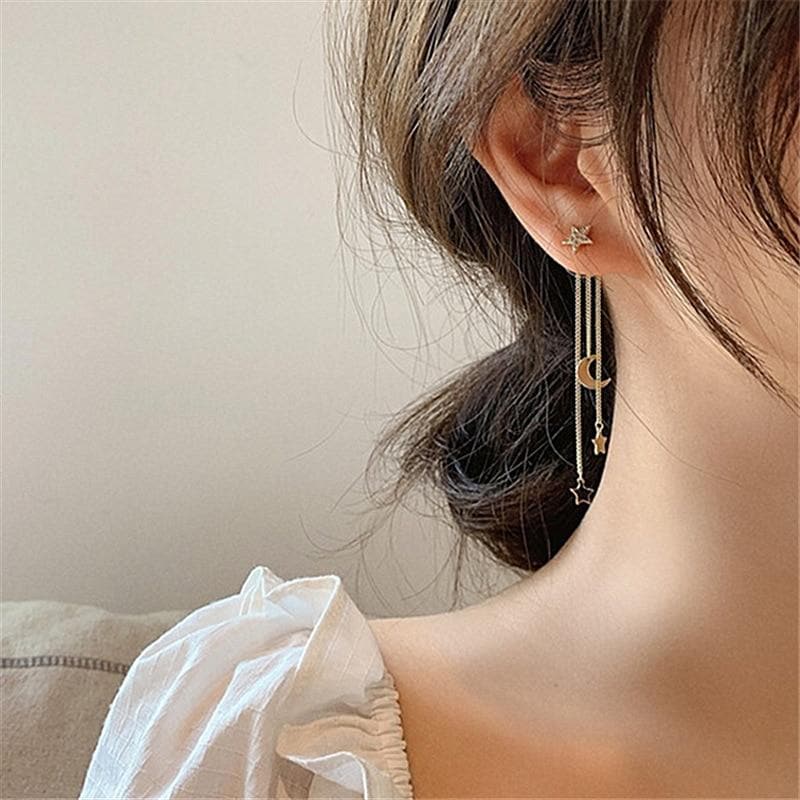 Moon & Stars Tassel Earrings - Asian Fashion Lianox