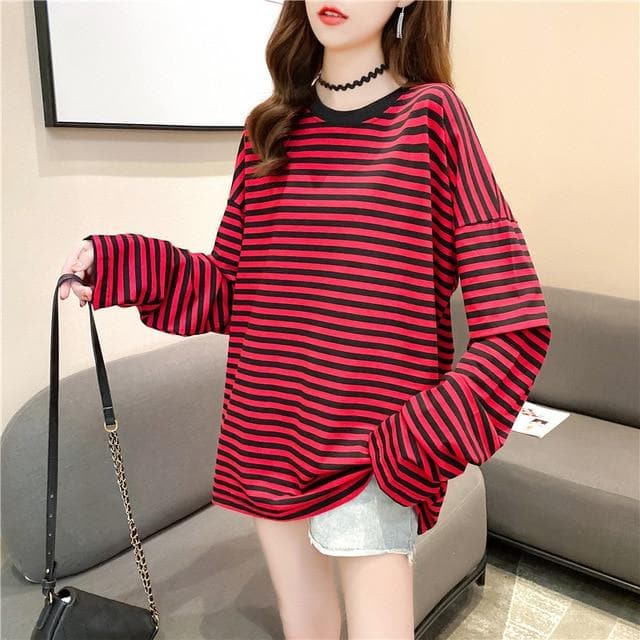Longsleeve Shirt with Stripes - Asian Fashion Lianox