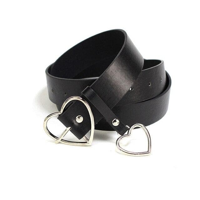 Faux Leather Belt with Heart Buckle + Pendant - Asian Fashion Lianox