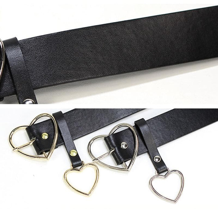 Faux Leather Belt with Heart Buckle + Pendant - Asian Fashion Lianox