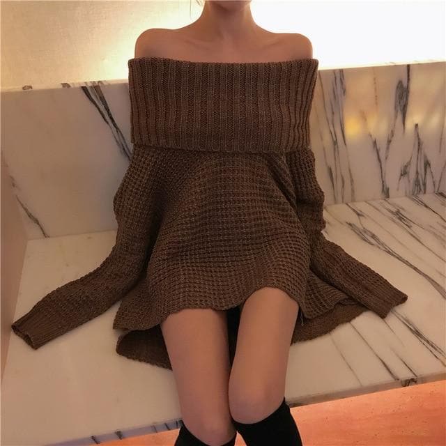 Off-The-Shoulder Knit Sweater - Asian Fashion Lianox