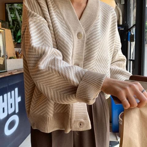 Knit V-Neck Cardigan - Asian Fashion Lianox