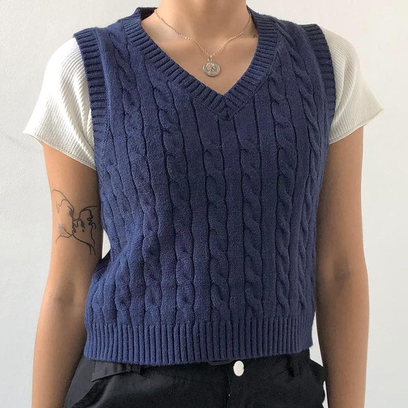 Knit V-Neck Vest - Asian Fashion Lianox