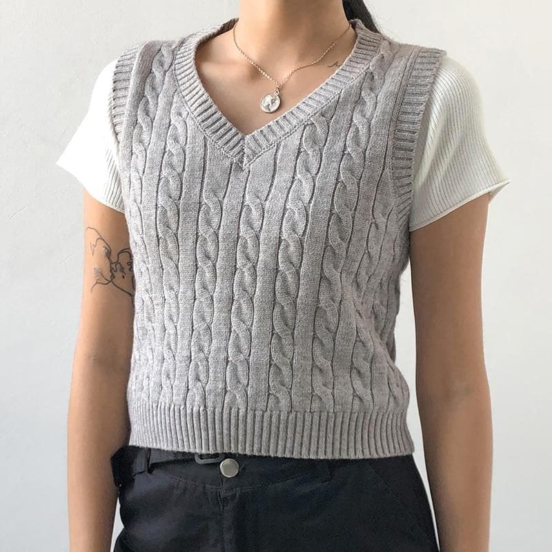Knit V-Neck Vest - Asian Fashion Lianox