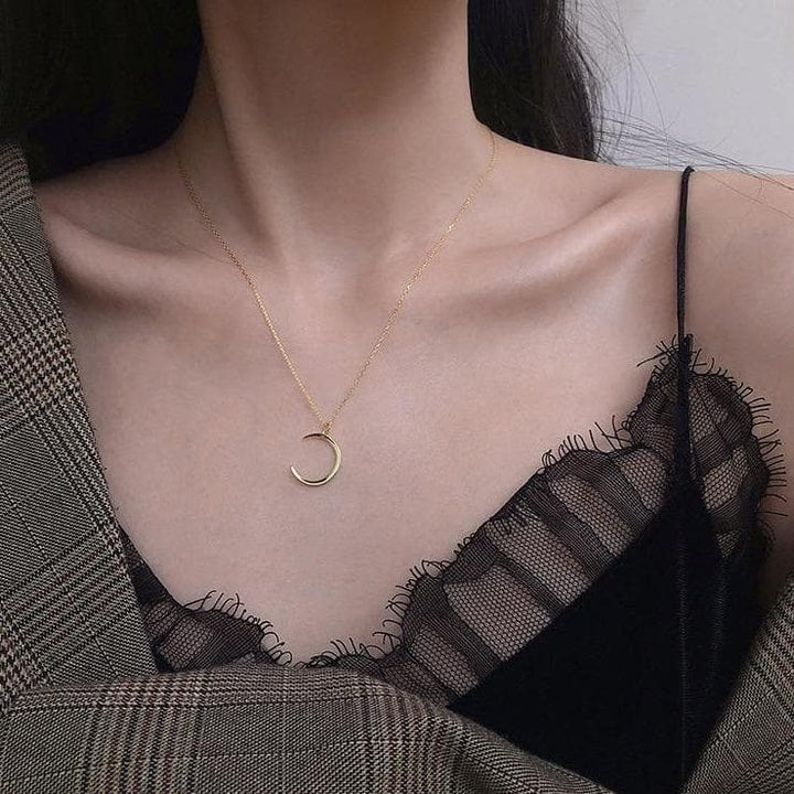 Crescent Moon Necklace (Silver + Gold) - Asian Fashion Lianox