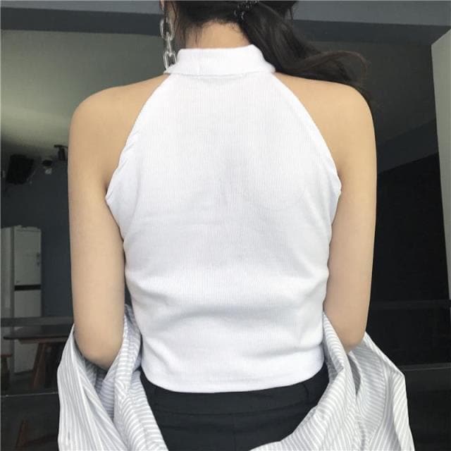 Cropped Tank Top with O-Ring Zipper - Asian Fashion Lianox