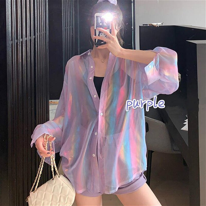 Transparent Button-Down Shirt With Holo Effect