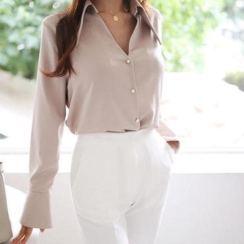 V-Neck Blouse With Unique Collar Cut-Out - Asian Fashion Lianox