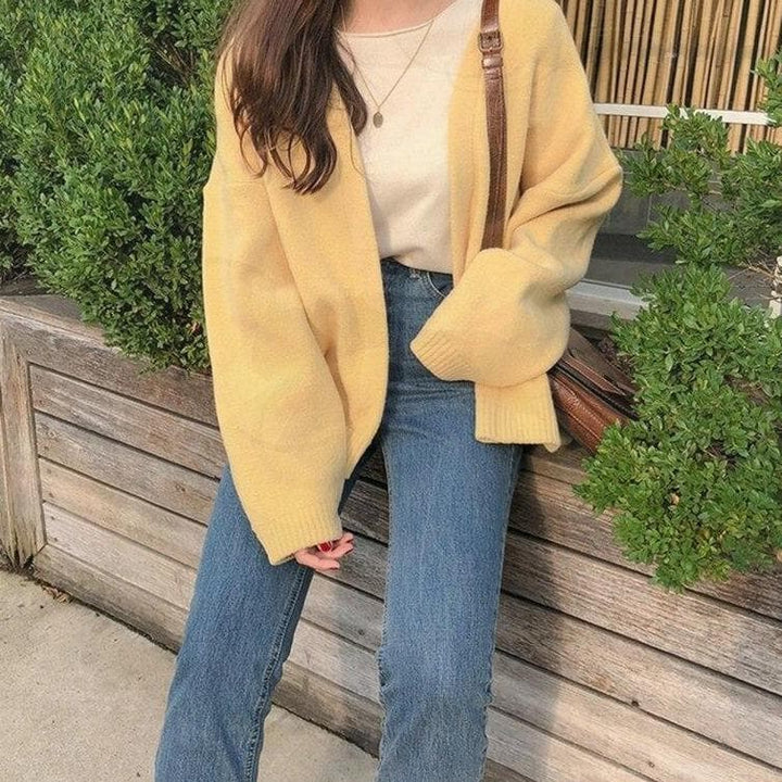 Yellow Knitted Cardigan - Asian Fashion Lianox