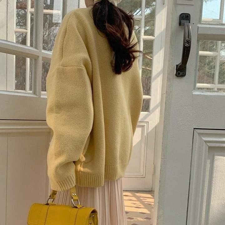 Yellow Knitted Cardigan - Asian Fashion Lianox