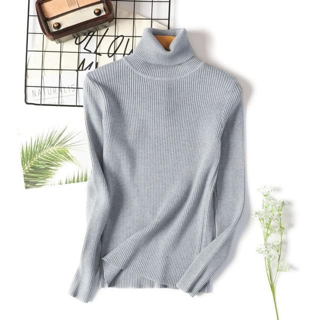 Basic Ribbed Turtleneck Sweatshirt (18 Colors!) - Asian Fashion Lianox