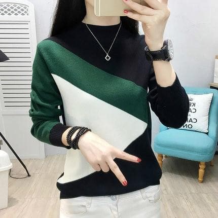 Colorblock Turtleneck Sweatshirt - Asian Fashion Lianox