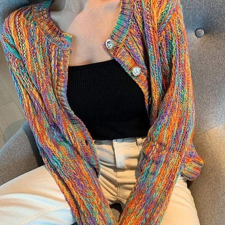 Colorful Knit Cardigan - Asian Fashion Lianox