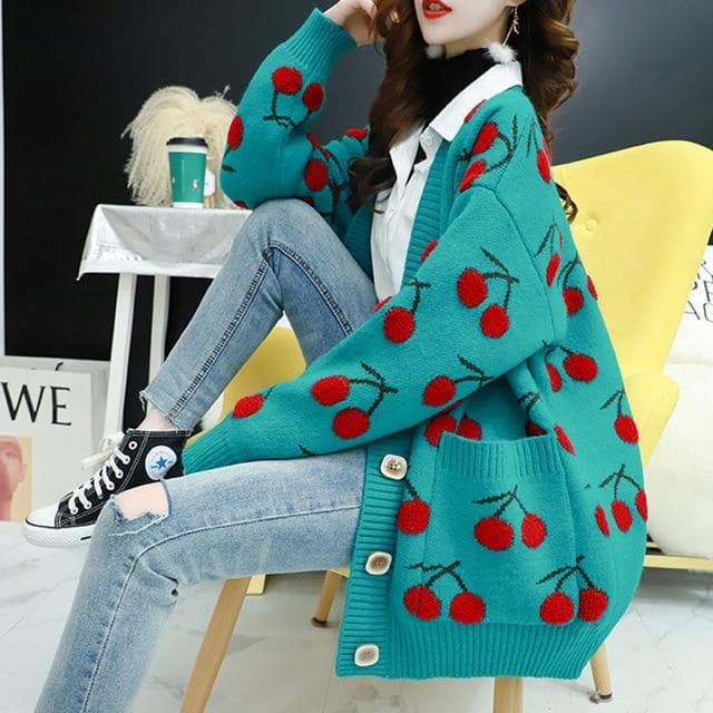Knit Cherry Cardigan - Asian Fashion Lianox