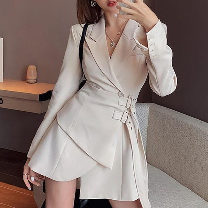Blazer Dress With Turn-Down Collar And Side Belts