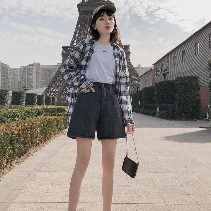 Denim Shorts With High Waist - Asian Fashion Lianox