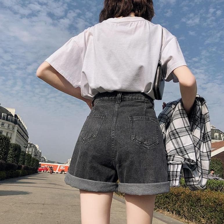 Denim Shorts With High Waist - Asian Fashion Lianox