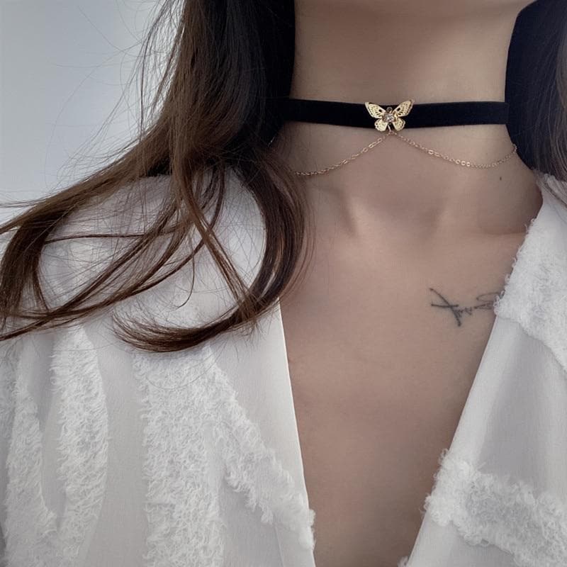 Butterfly Double Chain Choker - Asian Fashion Lianox