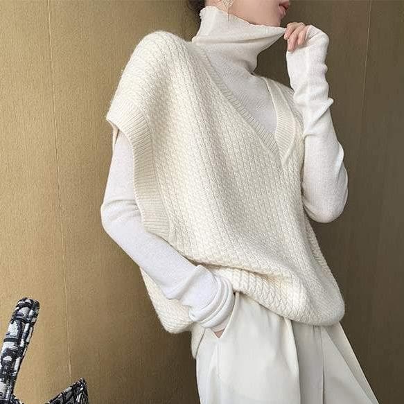 V-Neck Knit Vest - Asian Fashion Lianox