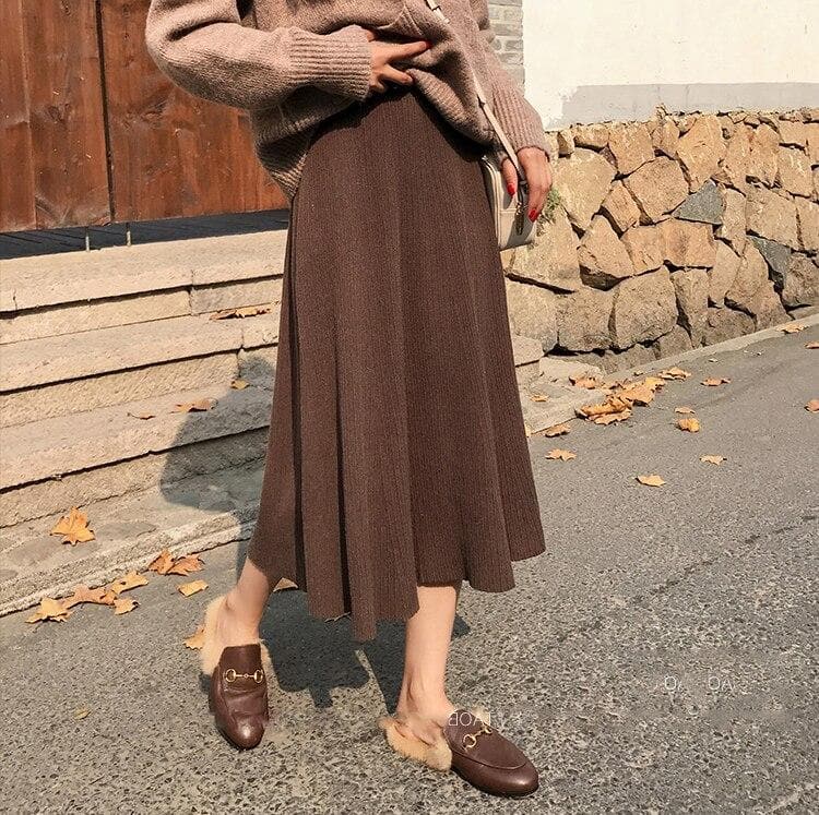 Knit Two-Piece-Set (Turtleneck Sweater + Skirt) - Asian Fashion Lianox