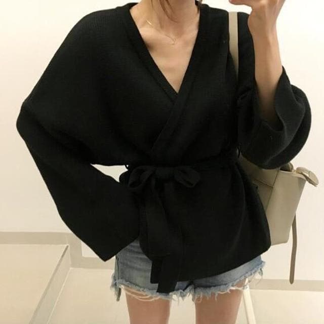 Knitted Wrap Cardigan - Asian Fashion Lianox
