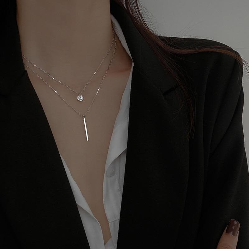Double Layer Necklace (Platinum + Gold + Rose Gold) - Asian Fashion Lianox