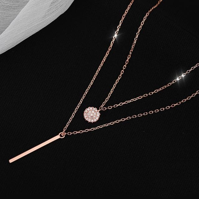 Double Layer Necklace (Platinum + Gold + Rose Gold) - Asian Fashion Lianox