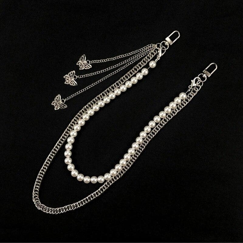 Multilayer Waist Chain With Pearls and Butterflies - Asian Fashion Lianox
