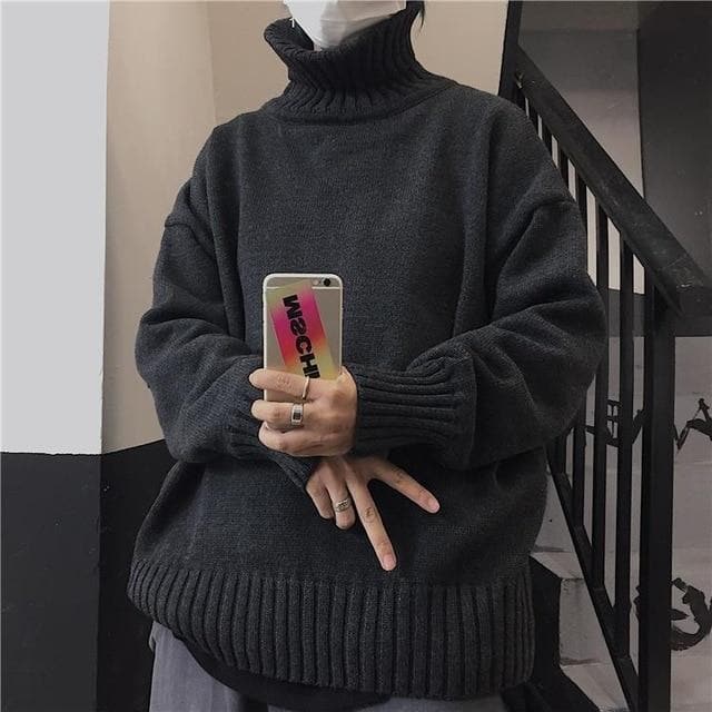 Oversized Turtleneck Sweater - Asian Fashion Lianox