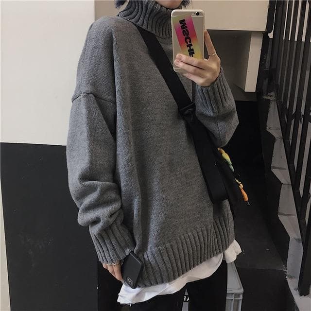 Oversized Turtleneck Sweater - Asian Fashion Lianox