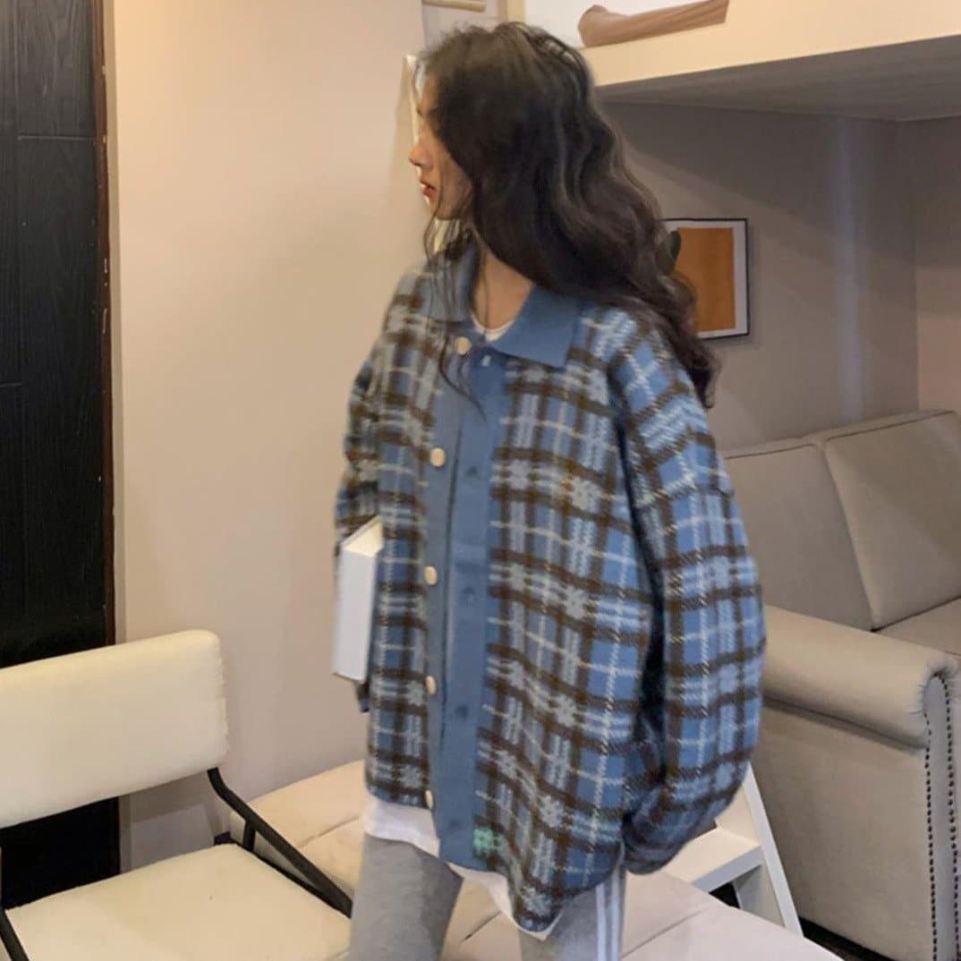 Plaid Cardigan/Jacket - Asian Fashion Lianox