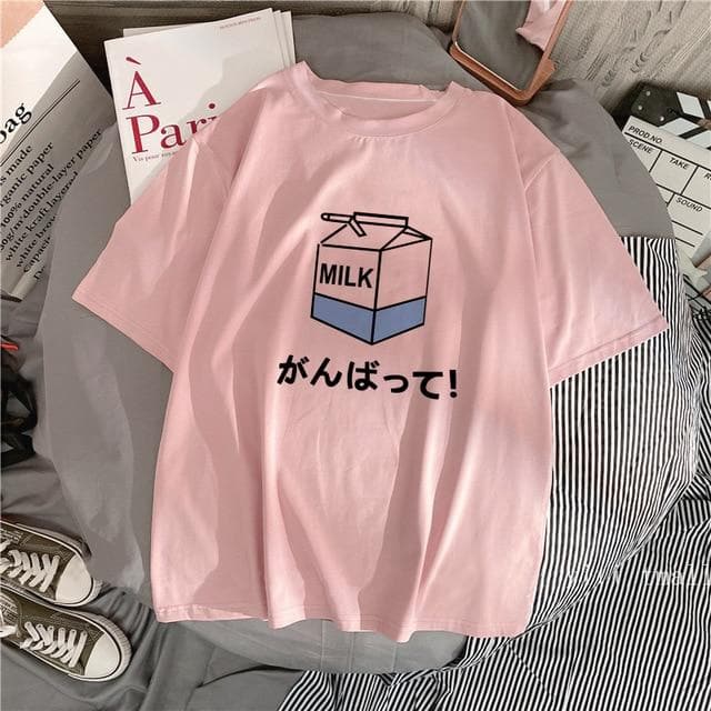 T-Shirt with Japanese or Korean Lettering "MILK" - Asian Fashion Lianox