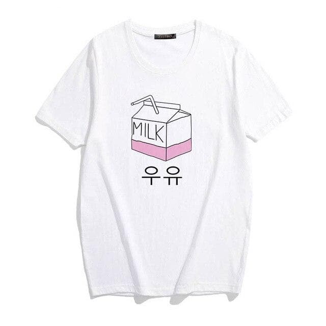 T-Shirt with Japanese or Korean Lettering "MILK" - Asian Fashion Lianox
