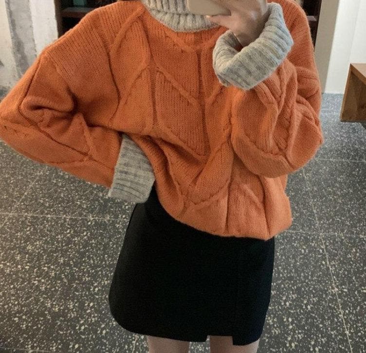 Thick Knit Turtleneck Sweater - Asian Fashion Lianox