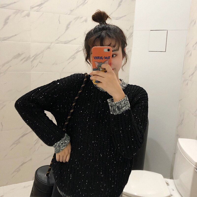 Knitted Sweater With White Dots