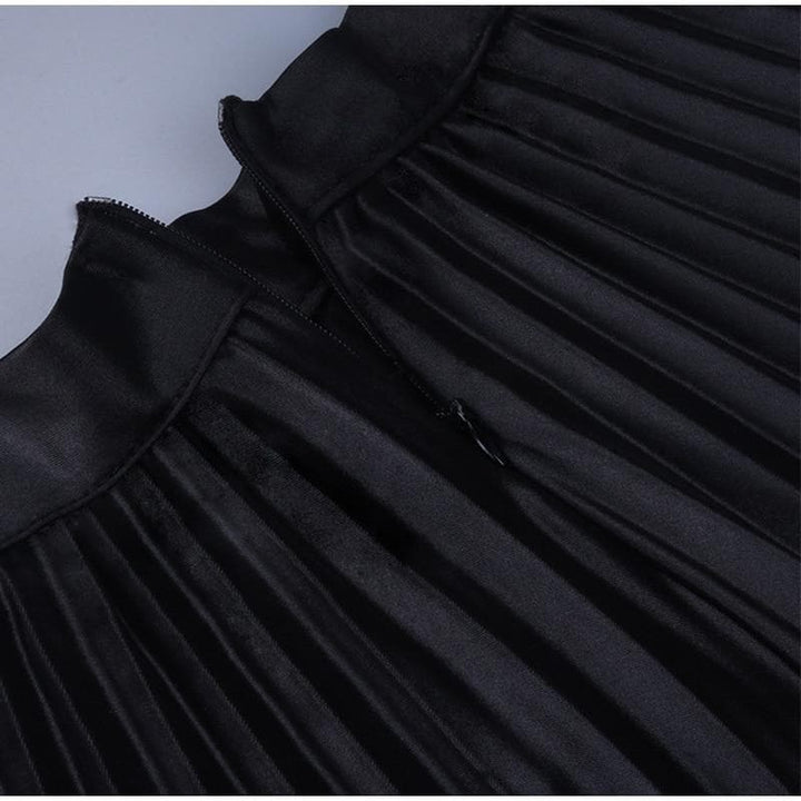 Pleated Faux Leather Skirt - Asian Fashion Lianox