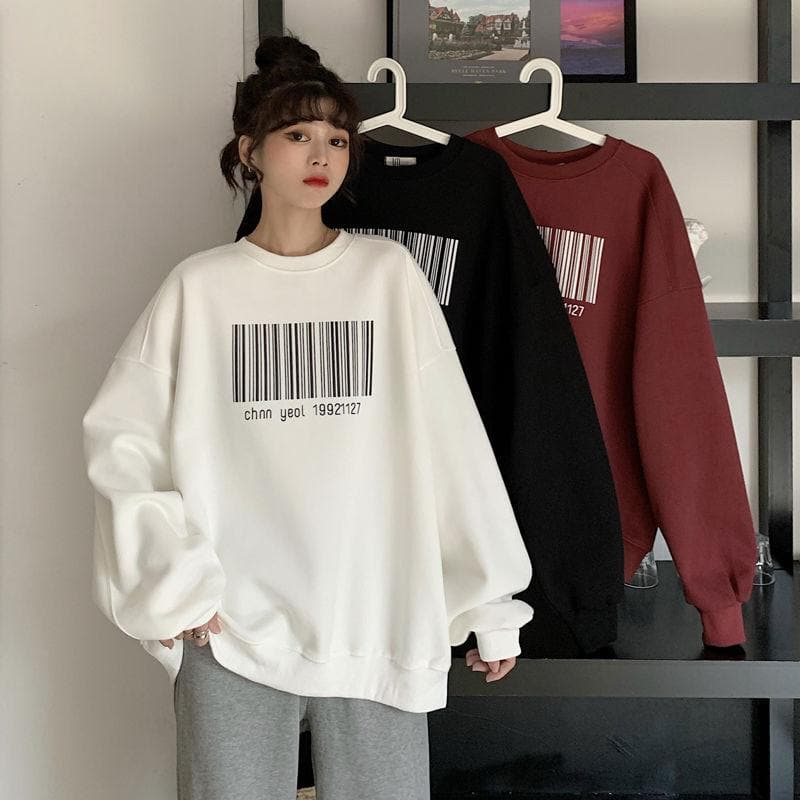 Sweater With Barcode Print - Asian Fashion Lianox