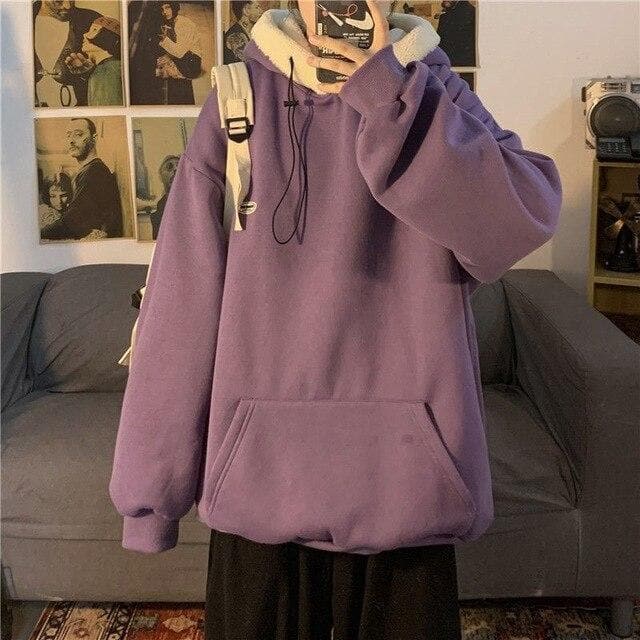 Pullover with Soft Sherpa/Teddy Hood - Asian Fashion Lianox