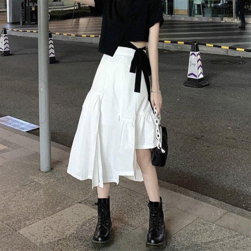 Asymmetric Skirt with Ruffles - Asian Fashion Lianox