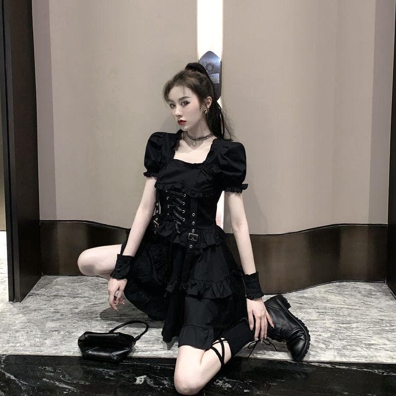 Mini Lolita Dress With Corset And Puff Sleeves - Asian Fashion Lianox