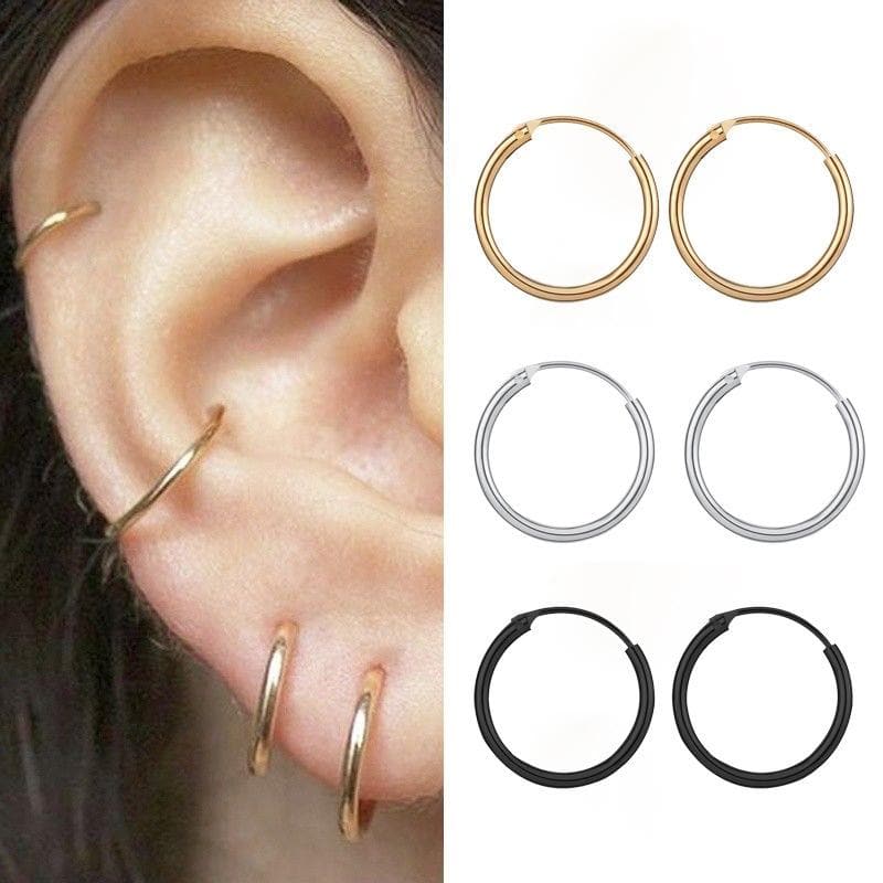 Small Hoop Earrings (Gold + Silver + Black, Different Diameters, Sets Or Pairs!) - Asian Fashion Lianox