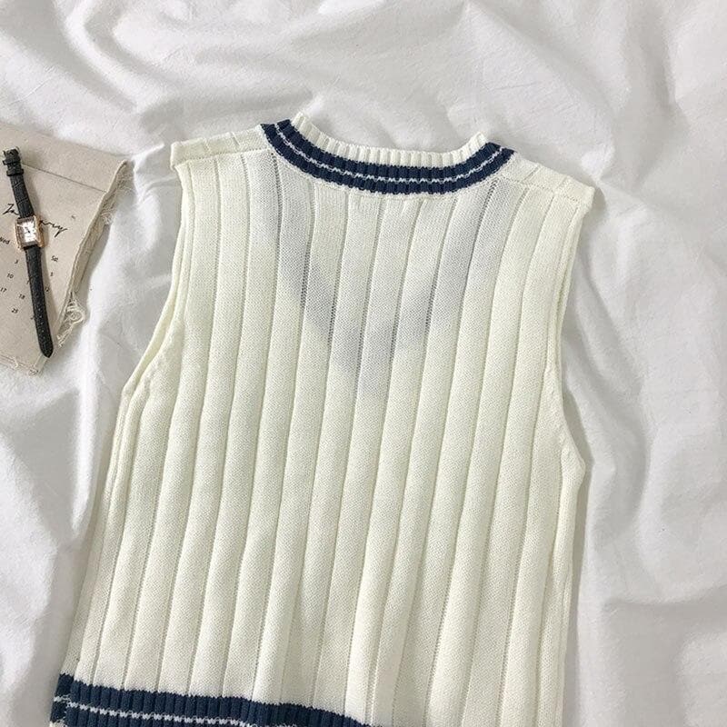 Knitted Sweater Vest With V-Neck - Asian Fashion Lianox