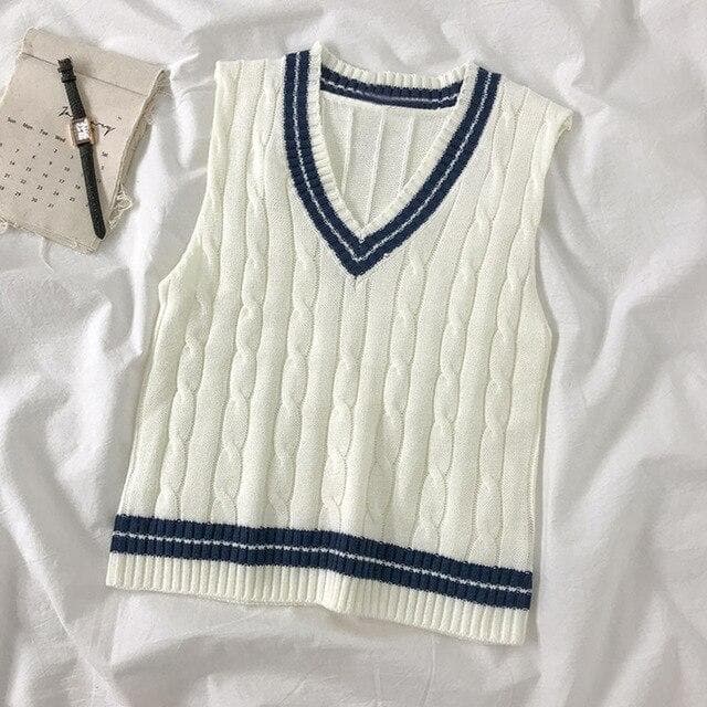Knitted Sweater Vest With V-Neck - Asian Fashion Lianox