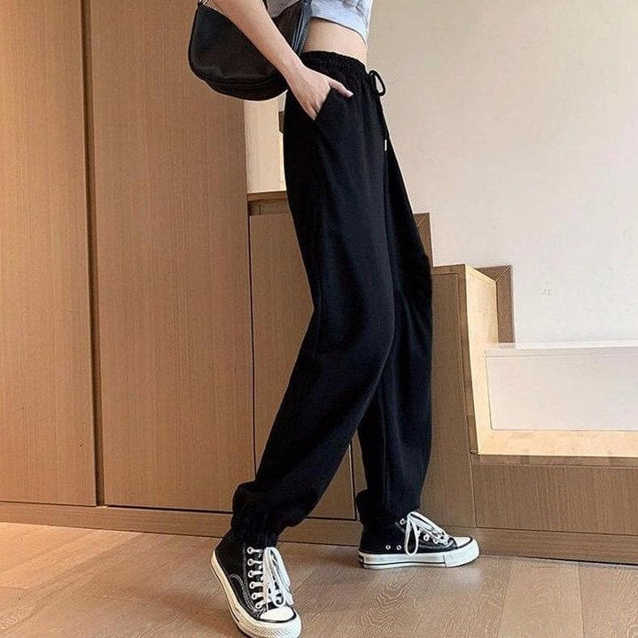 Cuffed High Waist Sweatpants - Asian Fashion Lianox