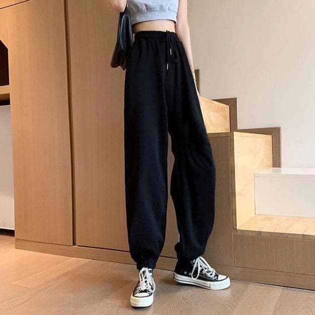 Cuffed High Waist Sweatpants - Asian Fashion Lianox