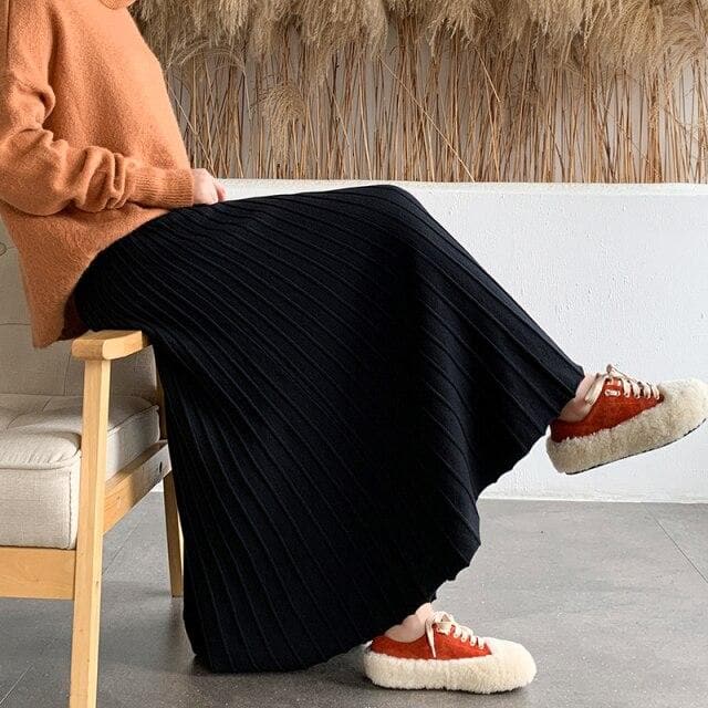 Pleated Maxi Skirt With Elastic Waist - Asian Fashion Lianox