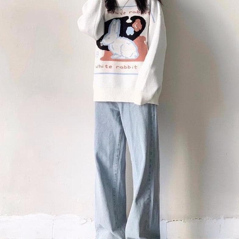 "White Rabbit" Knit Sweater - Asian Fashion Lianox