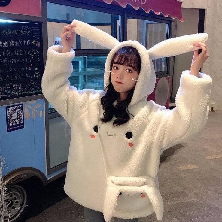 Fluffy Sweater With Bunny Ears And Bag - Asian Fashion Lianox